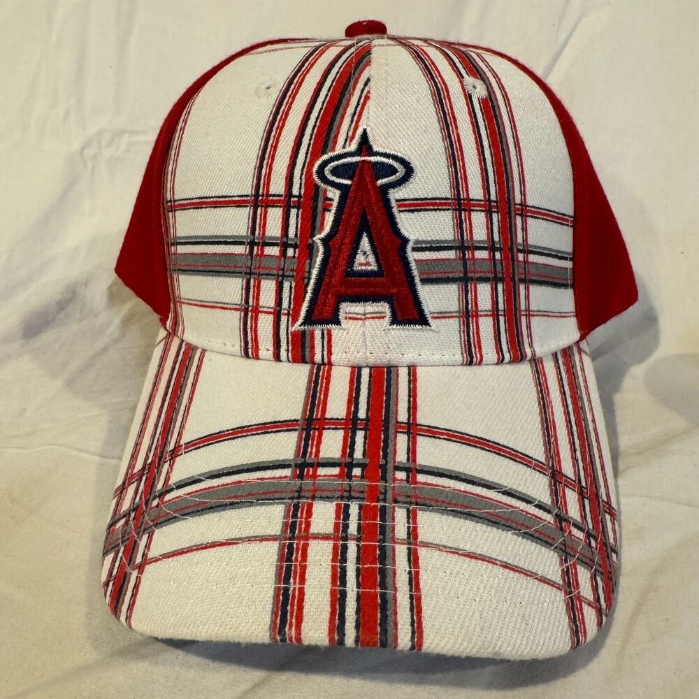 LA Angels Plaid Baseball Cap Hat Red White Gray MLB AutoTrader Sixth Man Promo